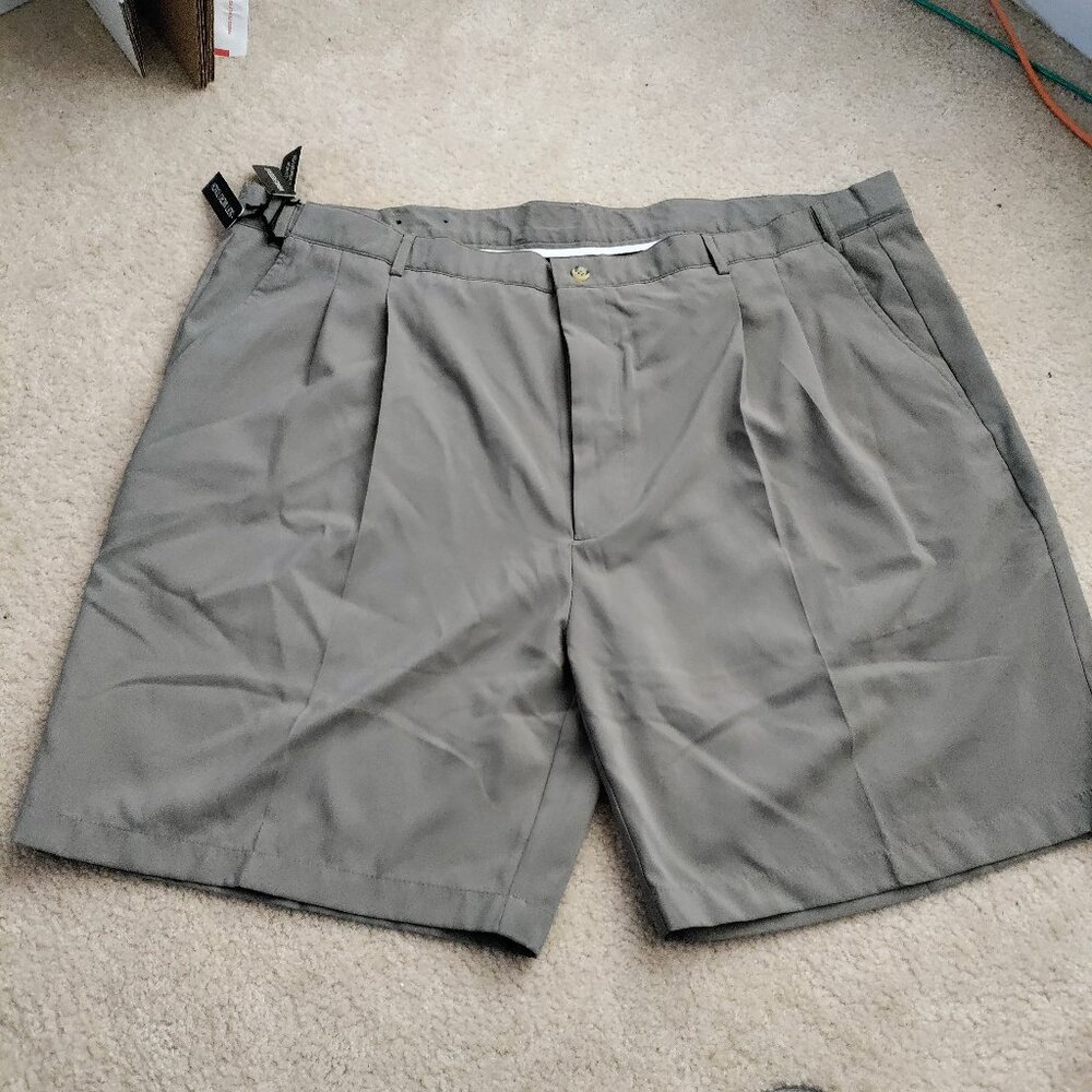 NWT Adolfo 48W Men's Polyester Chino Pleated Shorts Brown